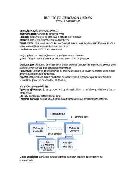 Resumo CN 8º ano - Ecossistemas