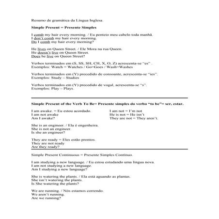 Resumo de gramática da língua inglesa
