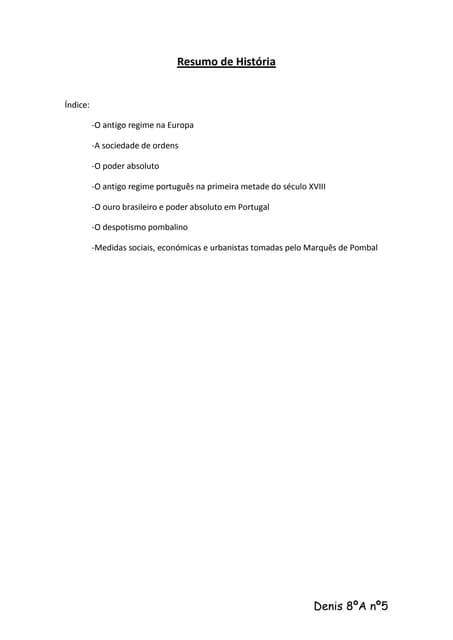 Resumo De História do 8º Ano