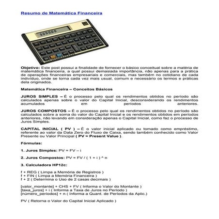 Resumo de matemática financeira