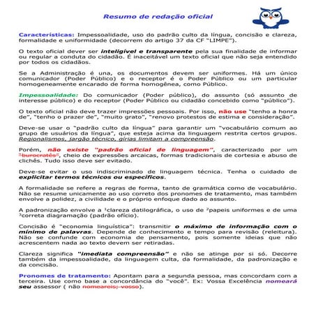 Resumo de redação oficial
