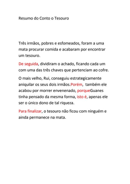 Resumo do conto o tesouro