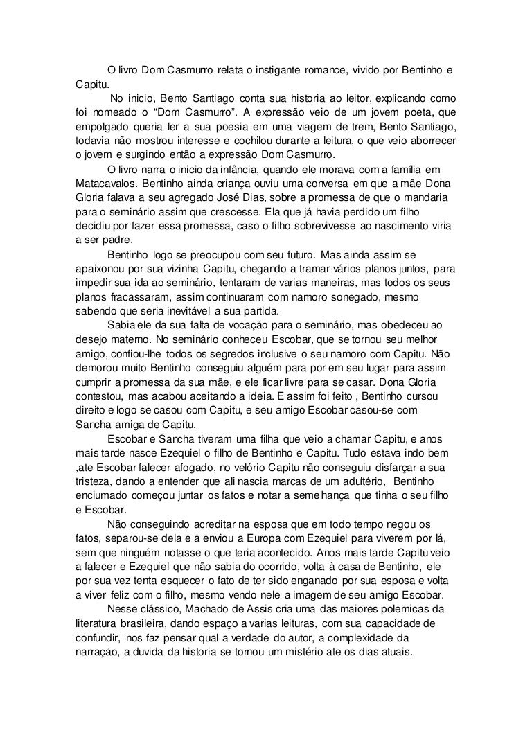 Resumo Do Livro Dom Casmurro Feito Por Alunos