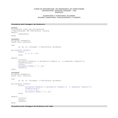 Resumo functions e procedures