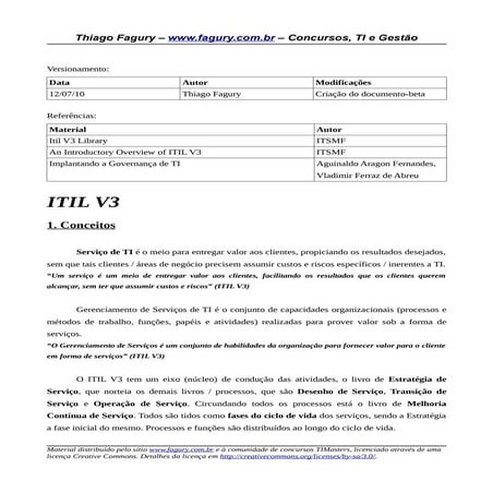 Resumo ITIL v3 para concurso