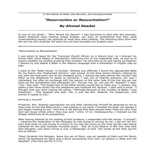 Resurrection or resuscitation