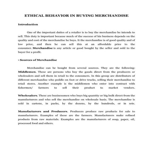 Ethical behaviour in buying and selling in retail