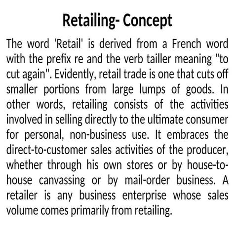 Retail Management and Retail Markets and Concepts