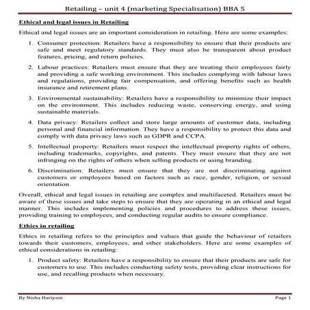 Retailing - Unit 4 BBA 5.docx