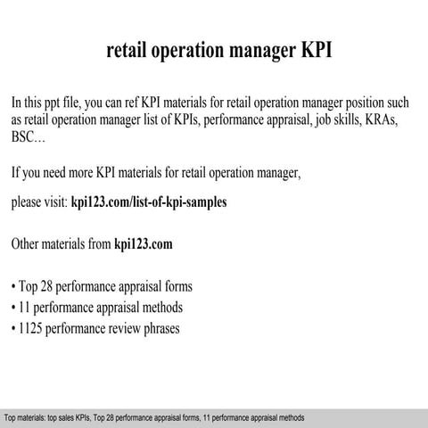Retail operation manager kpi