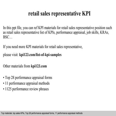 Retail sales representative kpi