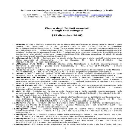 Elenco degli Istituti della rete INSMLI