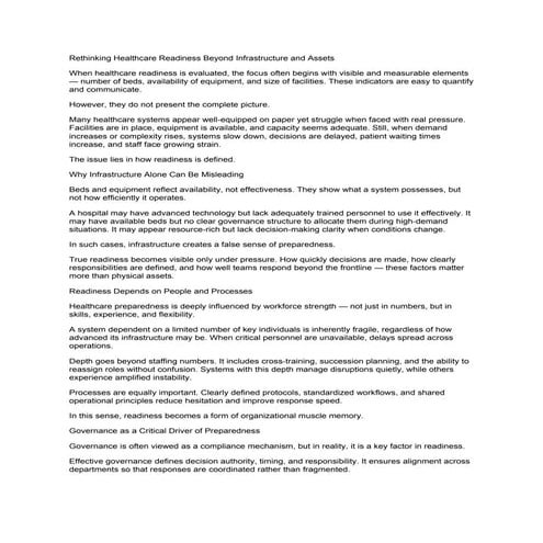 Rethinking Healthcare Readiness Beyond Infrastructure and Assets ...