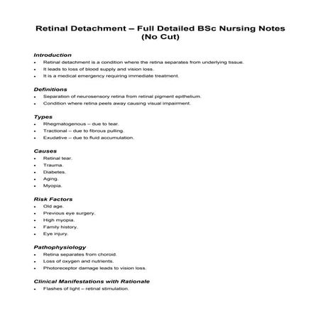 BSc Nursing Notes on Retinal Detachment: Causes, Diagnosis, and ...