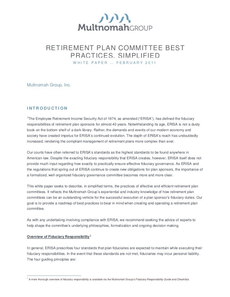 Retirement Plan Committee Best Practices, Simplified