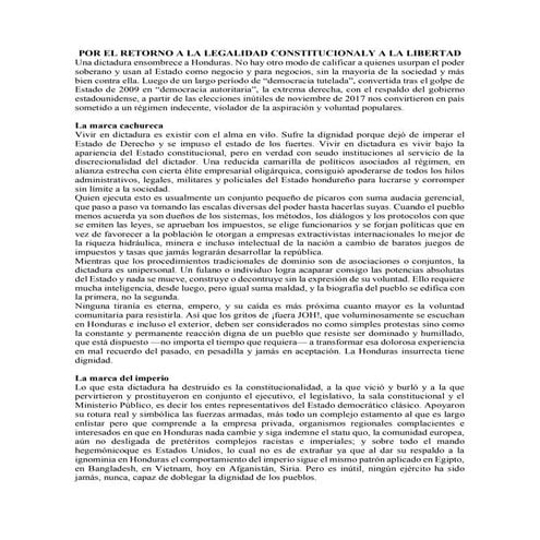 Por el retorno a la legalidad constitucional y a la libertad