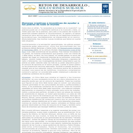 Retos De Desarrollo, Soluciones Sur-Sur: Abril 2007 