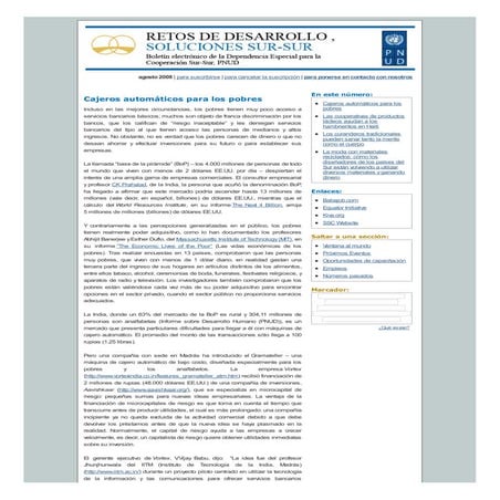 Retos De Desarrollo, Soluciones Sur-Sur: Agosto 2008 