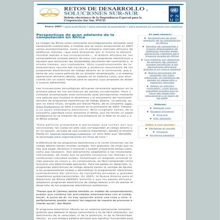 Retos De Desarrollo, Soluciones Sur-Sur: Enero 2007