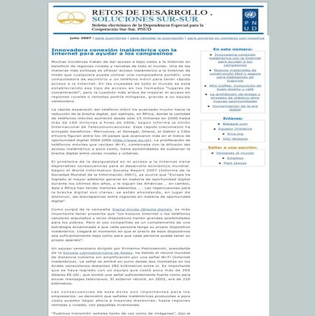 Retos De Desarrollo, Soluciones Sur-Sur: Julio 2007