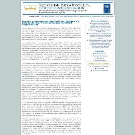 Retos De Desarrollo, Soluciones Sur-Sur: Mayo 2007 