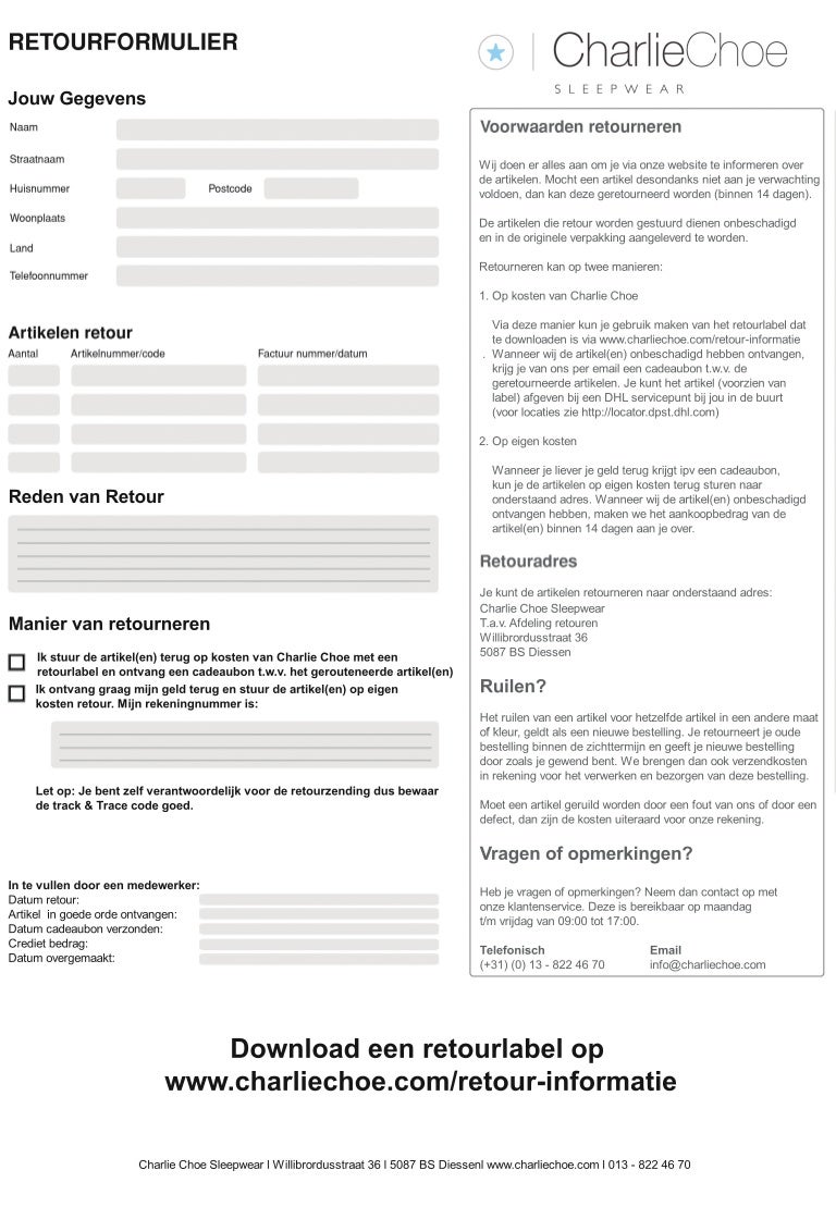 Retour Formulier | Retoure Brief Muster – HCRCTM