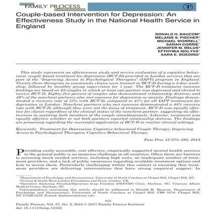 Couple-based Intervention for Depression: An Effectiveness Study in the Natio...