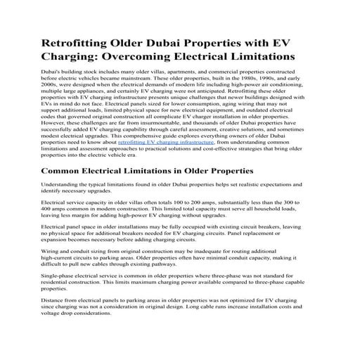 Retrofitting Older Dubai Properties for EV Charging: Electrical ...