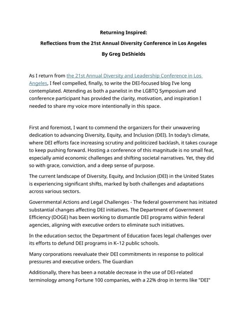 Returning Inspired:  Reflections from the 21st Annual Diversity Conference in Los Angeles By Greg DeShields