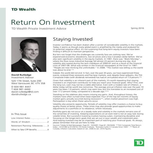 Return On Investment - Spring 2016