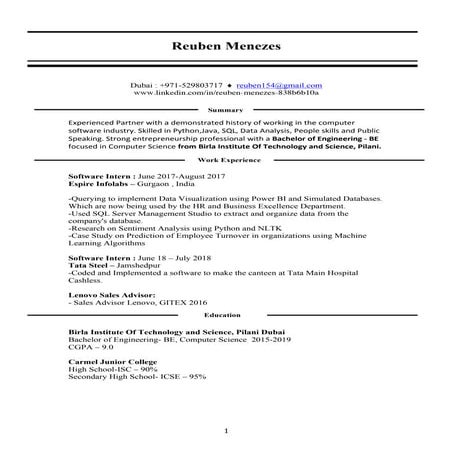 Reuben menezes CV