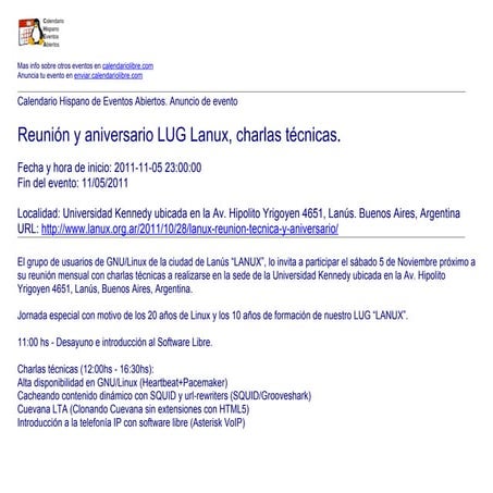 Reunión y aniversario LUG Lanux, charlas técnicas.