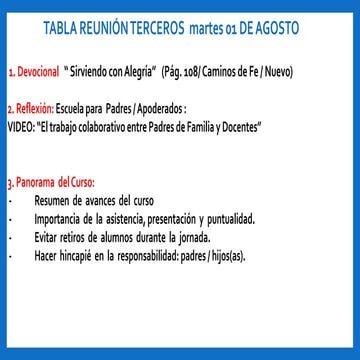 Reunión tercero basicos agosto