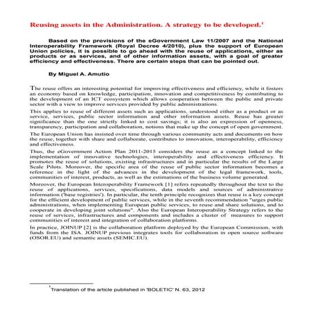 Reuse of applications as products or as services in the Administration. A str...