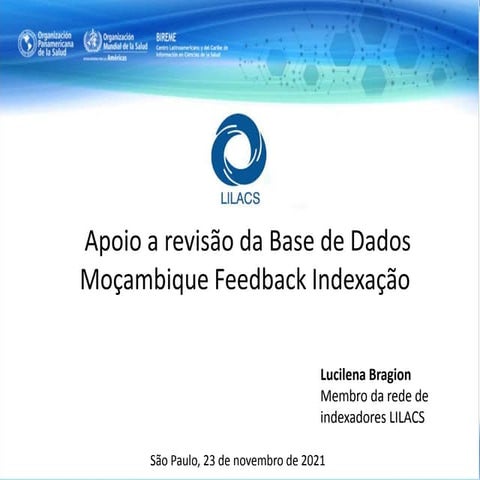 Apoio a revisão da Base de Dados Moçambique Feedback Indexação