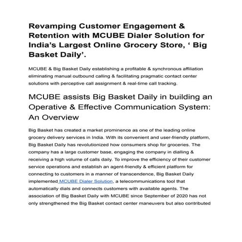MCUBE Autodialer Helps BigBasket Streamlines Customer Service