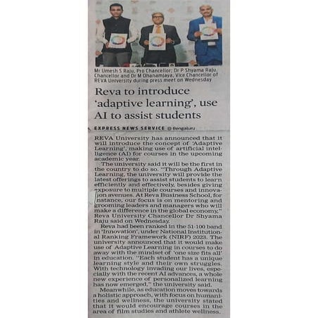 REVA University Launches New Adaptive Learning and Teaching - The New Indian ...