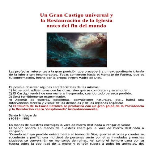 Revelaciones sobre un Gran Castigo antes de la Segunda Venida de Cristo ...
