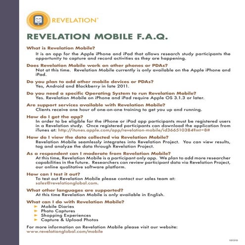 Revelation mobile faq