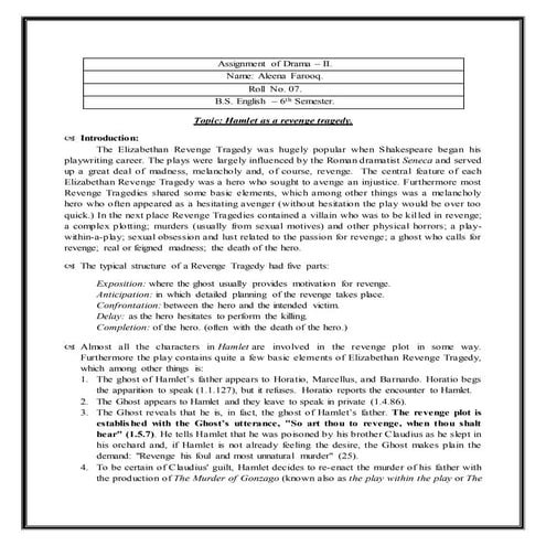 Topic: Hamlet as a revenge tragedy.