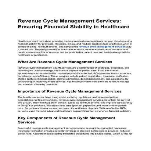 Healthcare Revenue Cycle Management: A Complete Guide | PDF