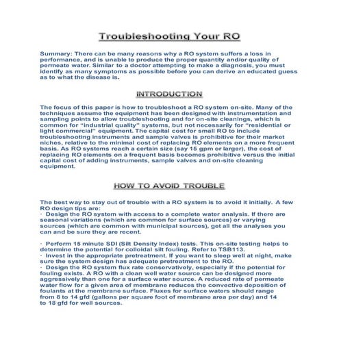 Reverse osmosis troubleshooting