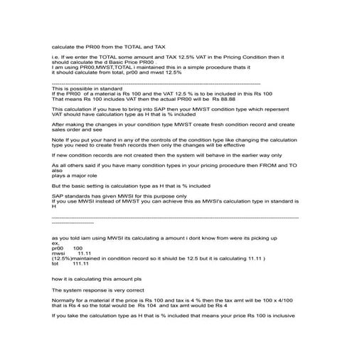 Reverse pricing procedure