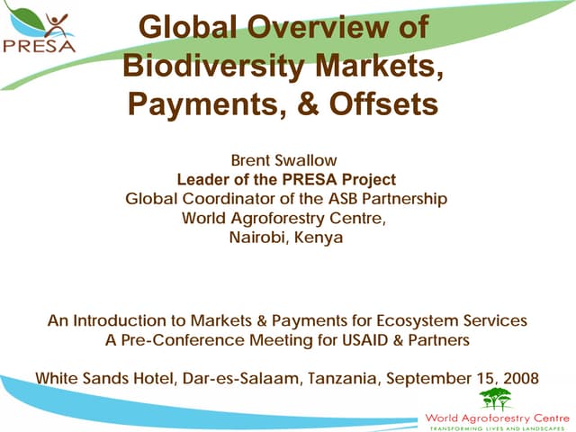 Global Overview of Biodiversity Markets, Payments, & Offsets