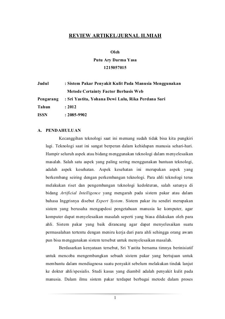 Review Jurnal Sistem Pakar Metode Certainty Factor