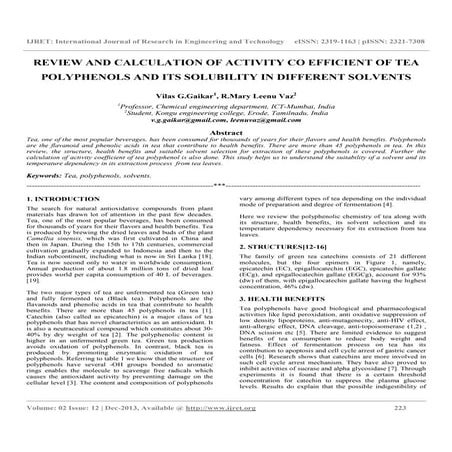 Review and calculation of activity co efficient of tea