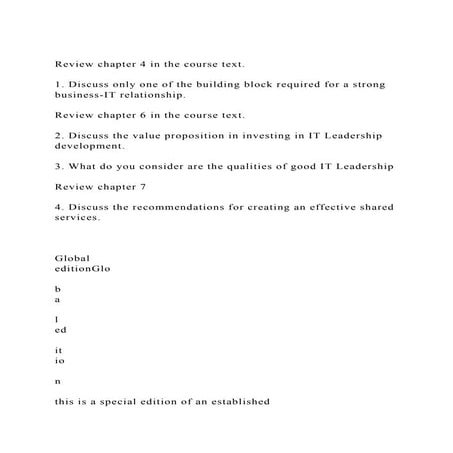 Review chapter 4 in the course text.1. Discuss only one of the.docx