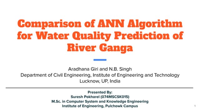 Comparison of ANN Algorithm for Water Quality Prediction of River Ganga
