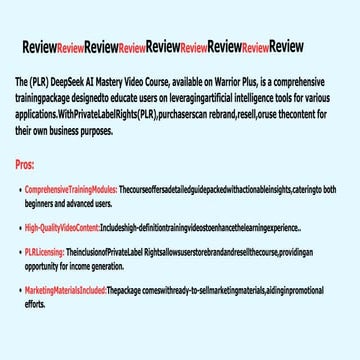 [PLR] DeepSeek Ai Mastery - Video Course .pdf