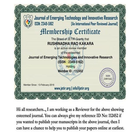 Reviewer jetir certificate for researchers | PDF